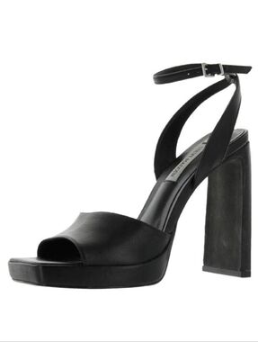 Steve Madden Propel Black Leather Ankle-Strap Platform Block Heel Sandals Sz 6M